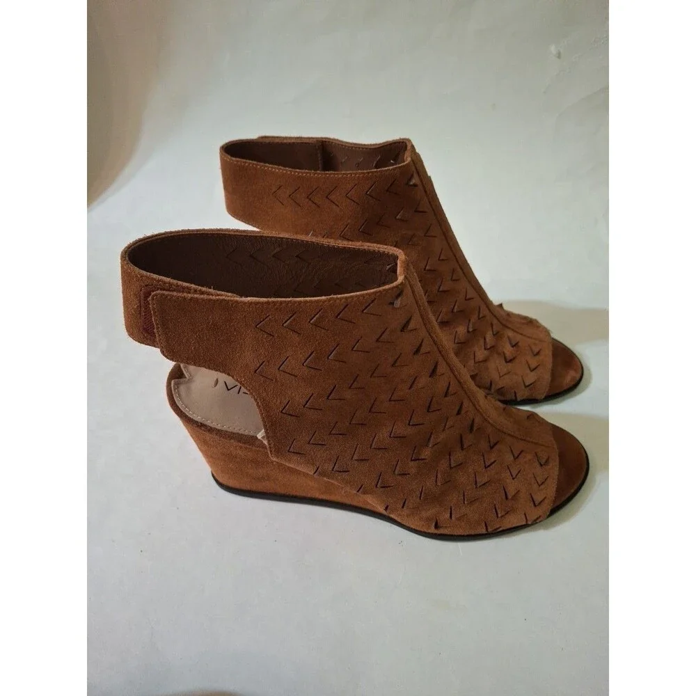 VIA SPIGA Women's Jorie Sandals Platform Brown Suede Slinback Size 9